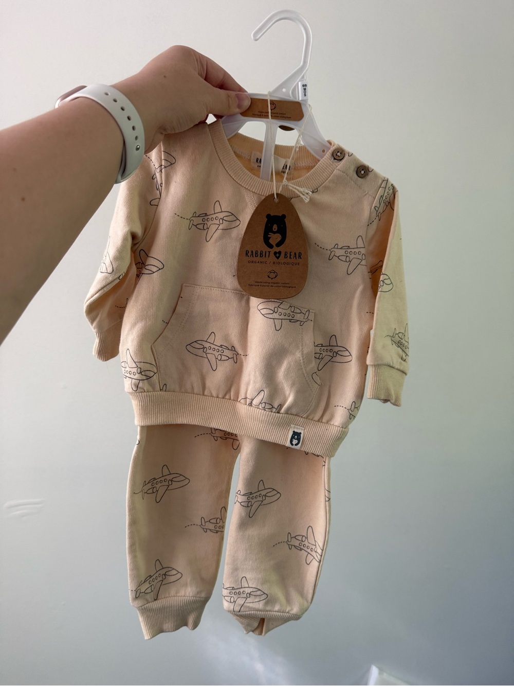 Rabbit & Bear Cream Matching Set with Airplanes